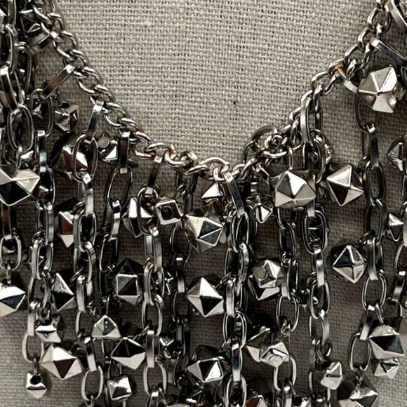 Lia Sophia Silver-Tone Multi-Strand Bib Necklace With Geometric Charms - Picture 2 of 7